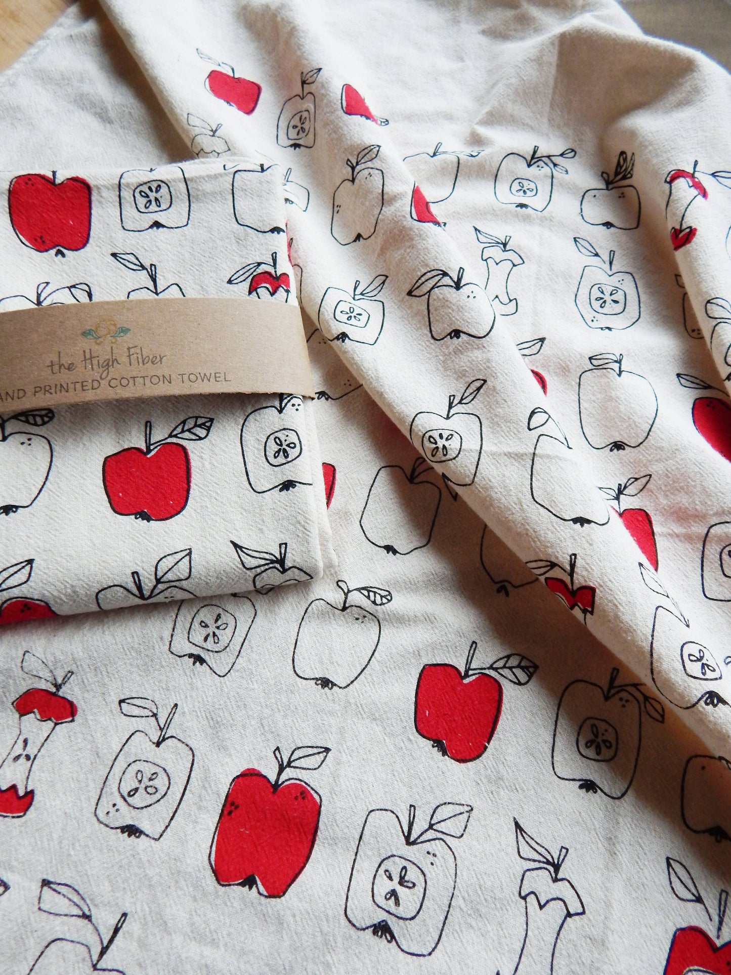 The High Fiber - Apple Towel, Handprinted Cotton Kitchen Towel