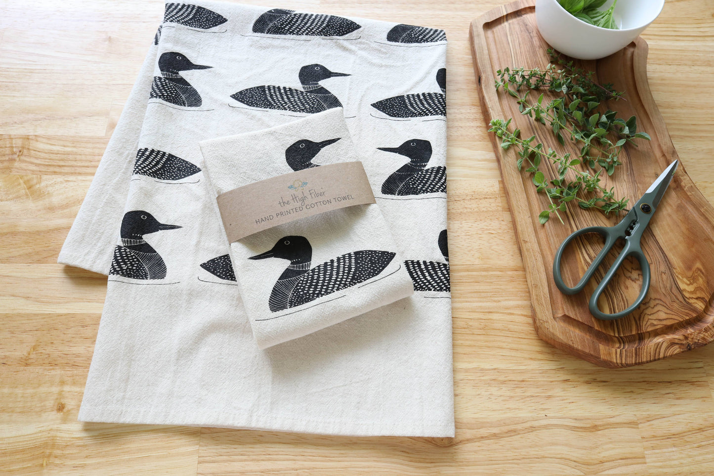 The High Fiber - Common Loon Kitchen Towel –Hand Printed Loon Towel