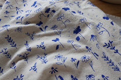 The High Fiber - Floral Meadow Kitchen Towel, Handprinted Tea Towel - Easter
