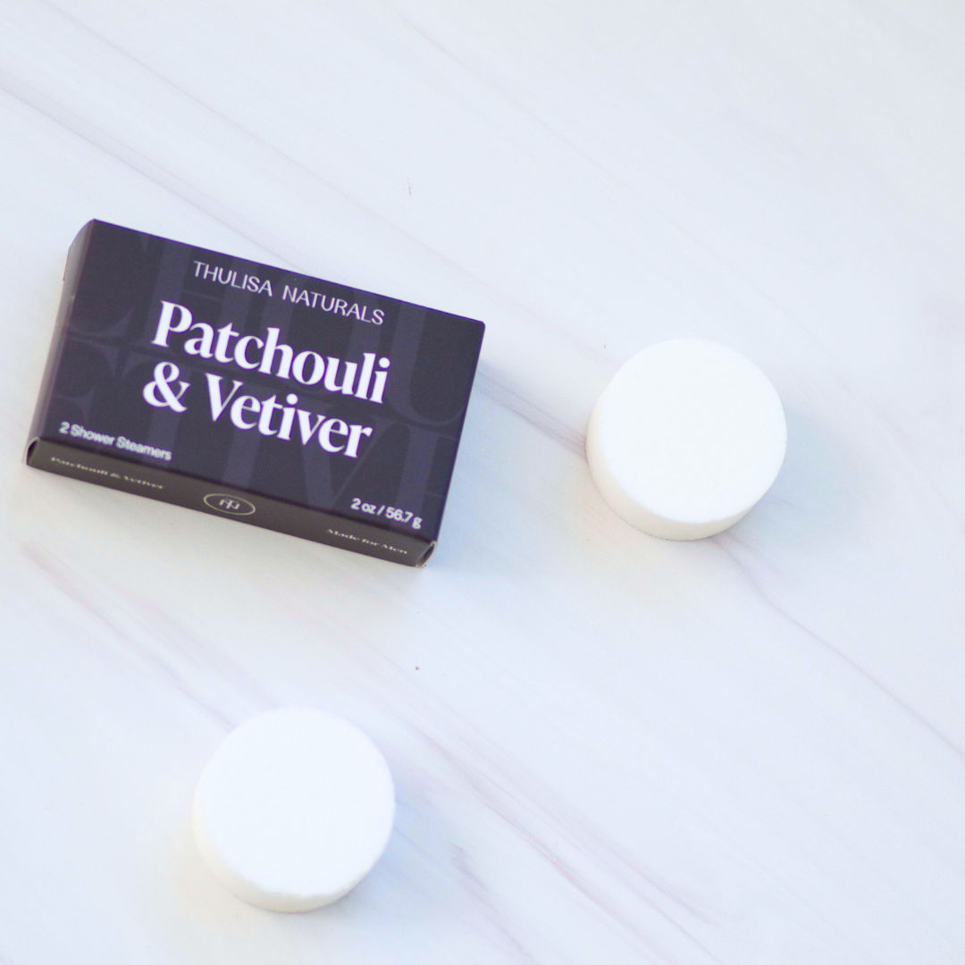 Thulisa Naturals | Bath + Body - Patchouli & Vetiver Shower Steamers – Men’s Aromatherapy