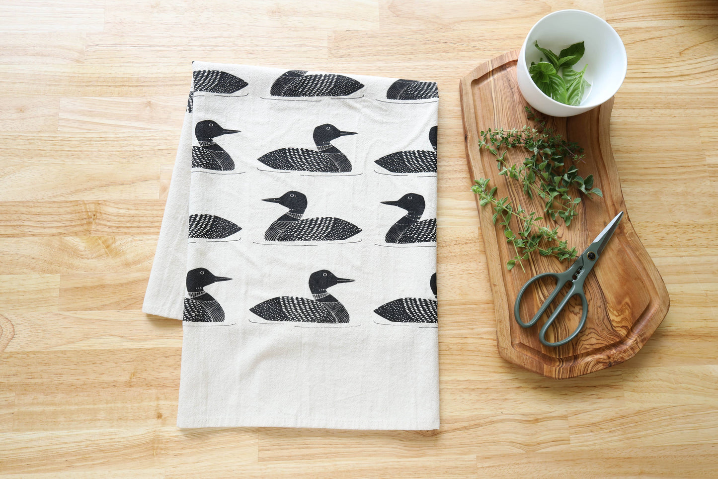The High Fiber - Common Loon Kitchen Towel –Hand Printed Loon Towel