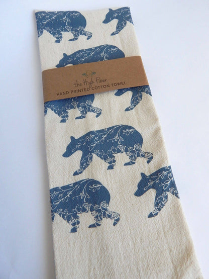 The High Fiber - Bear Kitchen Towel, Handprinted Cotton Tea Towel