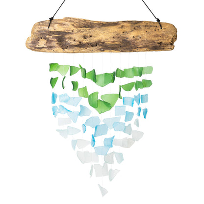 Cohasset Gifts - Driftwood & Upcycled Glass Chime - Aqua, Turquoise, Green