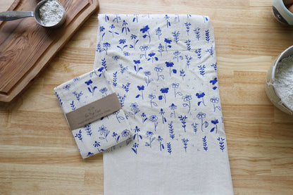 The High Fiber - Floral Meadow Kitchen Towel, Handprinted Tea Towel - Easter