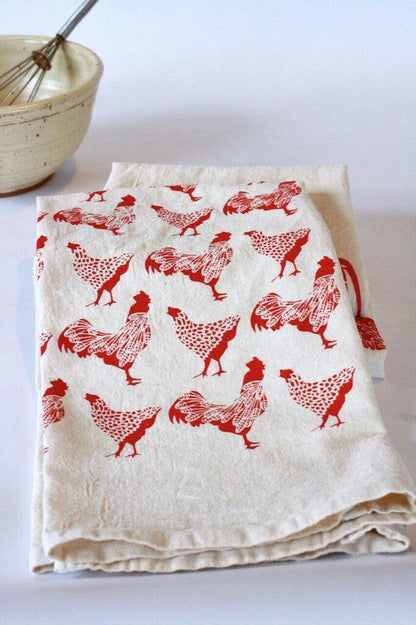 The High Fiber - Chicken Kitchen Towel, Handprinted Chicken Tea Towel 