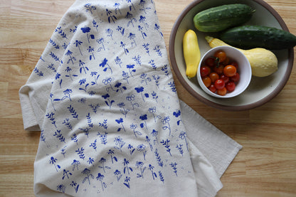 The High Fiber - Floral Meadow Kitchen Towel, Handprinted Tea Towel - Easter