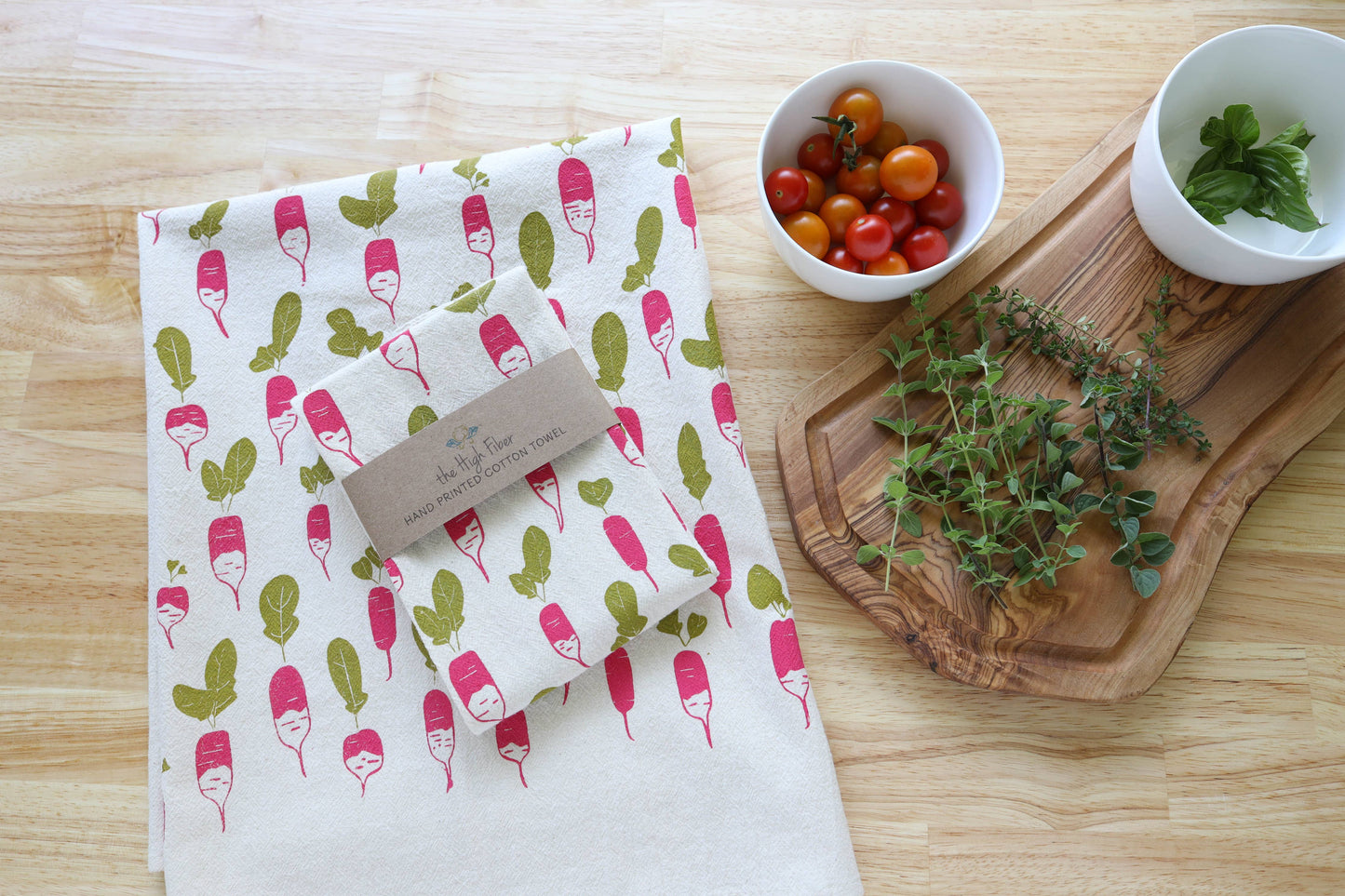 The High Fiber - Radish Kitchen Towel, Tea Towel, Handprinted