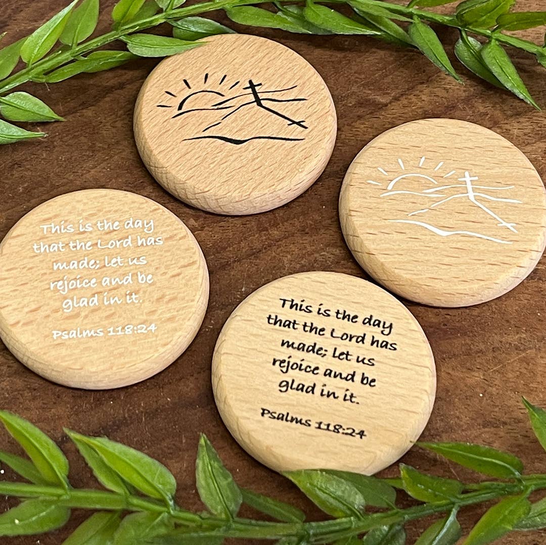 SHOPGIVECOURAGE - Scripture Verse Wood Coin Tokens - Assorted - Easter