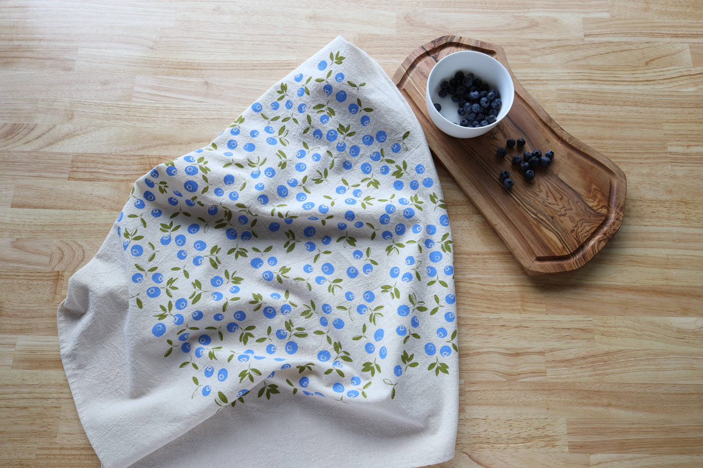 The High Fiber - Blueberry Kitchen Towel, Handprinted Tea Towel