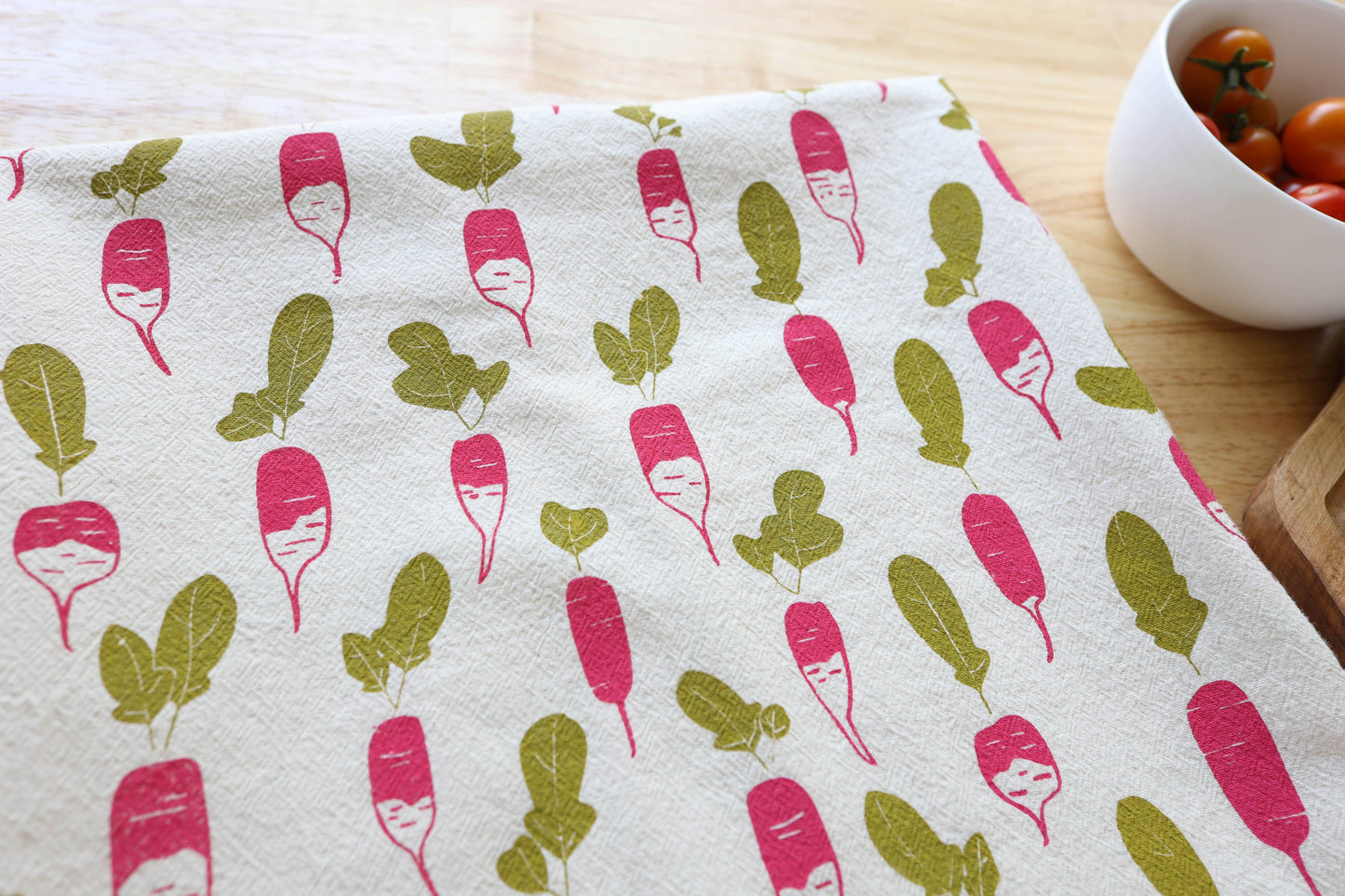 The High Fiber - Radish Kitchen Towel, Tea Towel, Handprinted