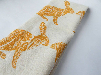 The High Fiber - Floral Gold Rabbit Kitchen Towel, Rabbit Tea Towel - Easter