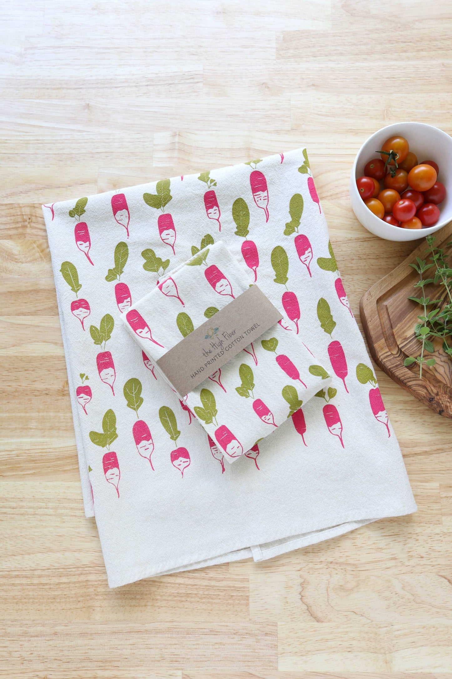 The High Fiber - Radish Kitchen Towel, Tea Towel, Handprinted