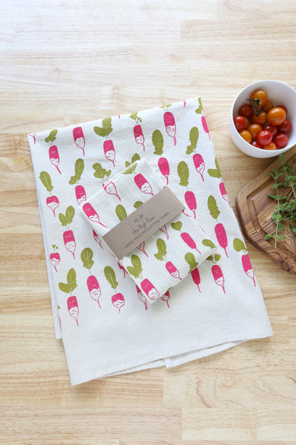 The High Fiber - Radish Kitchen Towel, Tea Towel, Handprinted