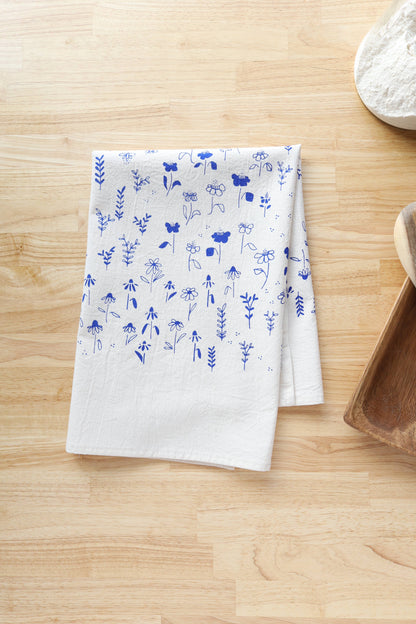 The High Fiber - Floral Meadow Kitchen Towel, Handprinted Tea Towel - Easter