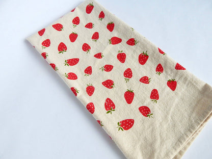 The High Fiber - Strawberry Kitchen Towel, Hand Printed Fruit Tea Towel
