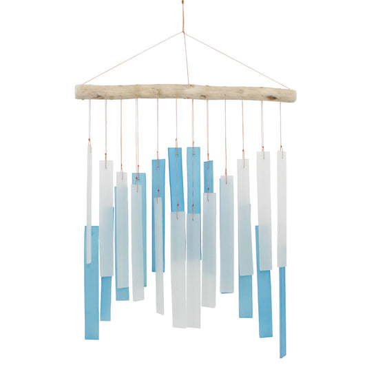 Cohasset Gifts - Light Blue and White Skyline Tumbled Glass Wind Chime