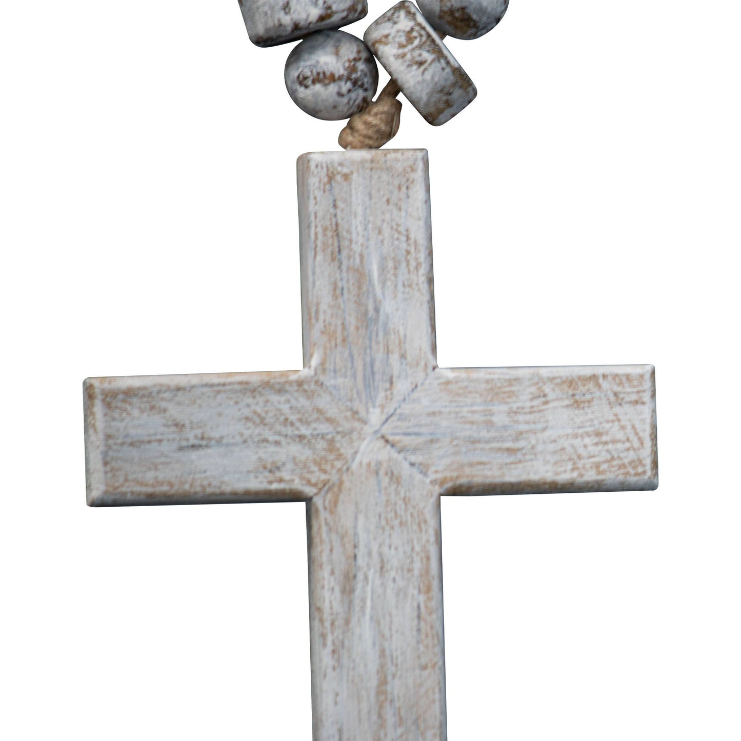 Foreside H & G - Hudson White Brushed Wood Cross Beaded Hanger Wall Decor - Easter