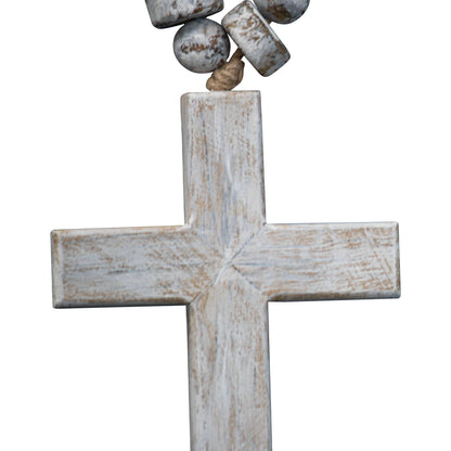 Foreside H & G - Hudson White Brushed Wood Cross Beaded Hanger Wall Decor - Easter