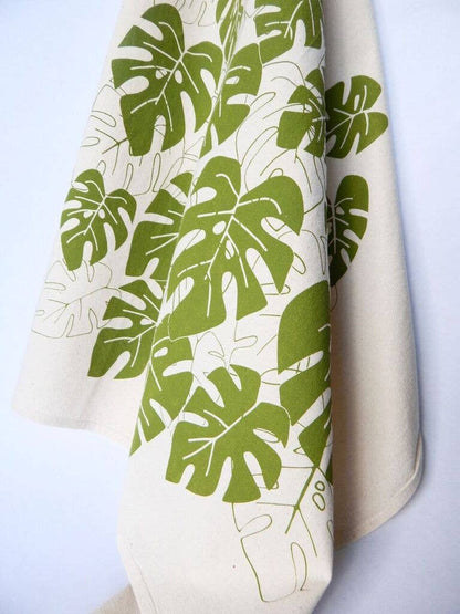 The High Fiber - Monstera Tea Towel, Handprinted Towel, House Plant Print