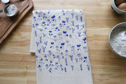 The High Fiber - Floral Meadow Kitchen Towel, Handprinted Tea Towel - Easter