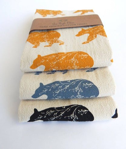 The High Fiber - Bear Kitchen Towel, Handprinted Cotton Tea Towel