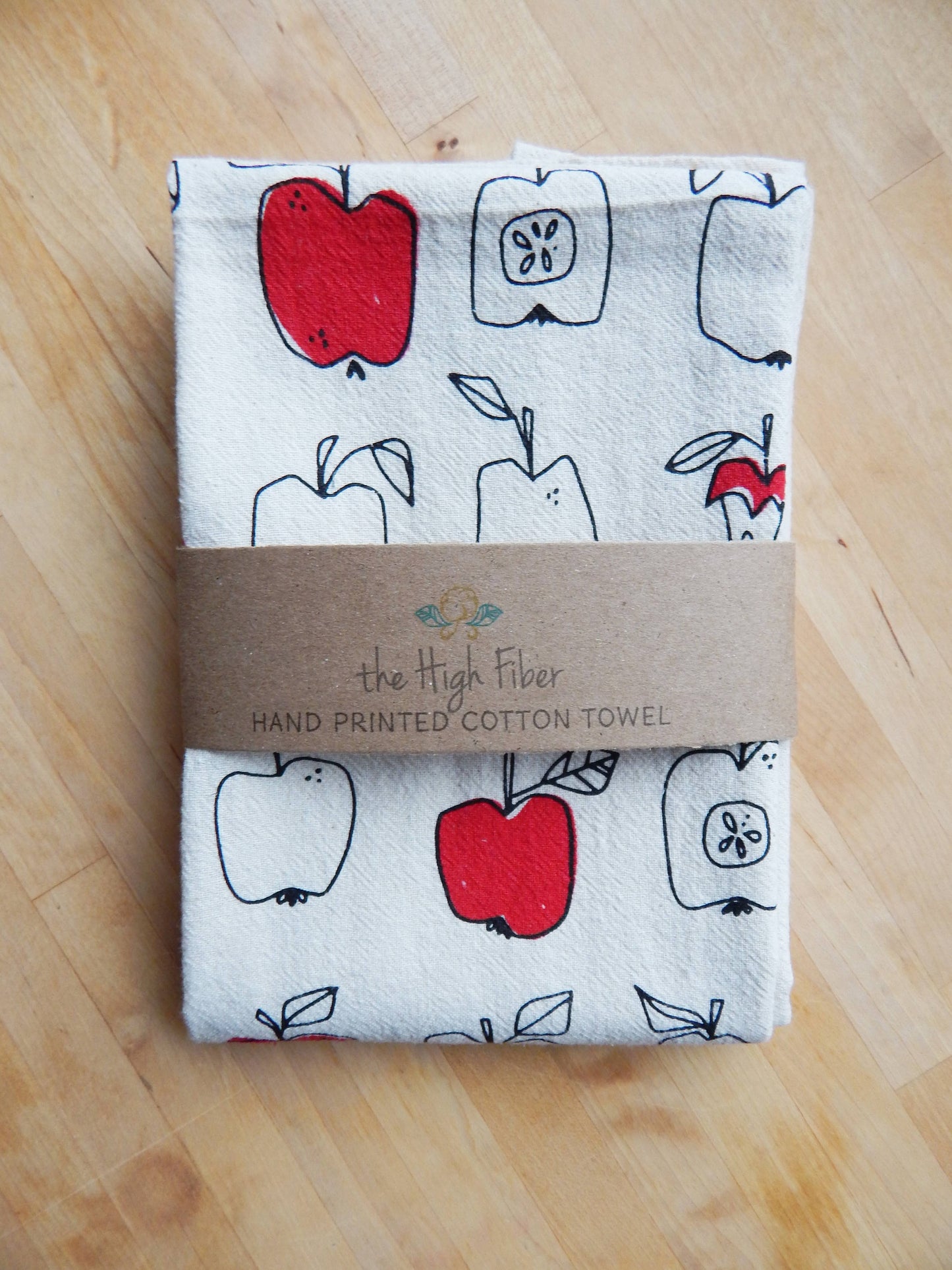 The High Fiber - Apple Towel, Handprinted Cotton Kitchen Towel
