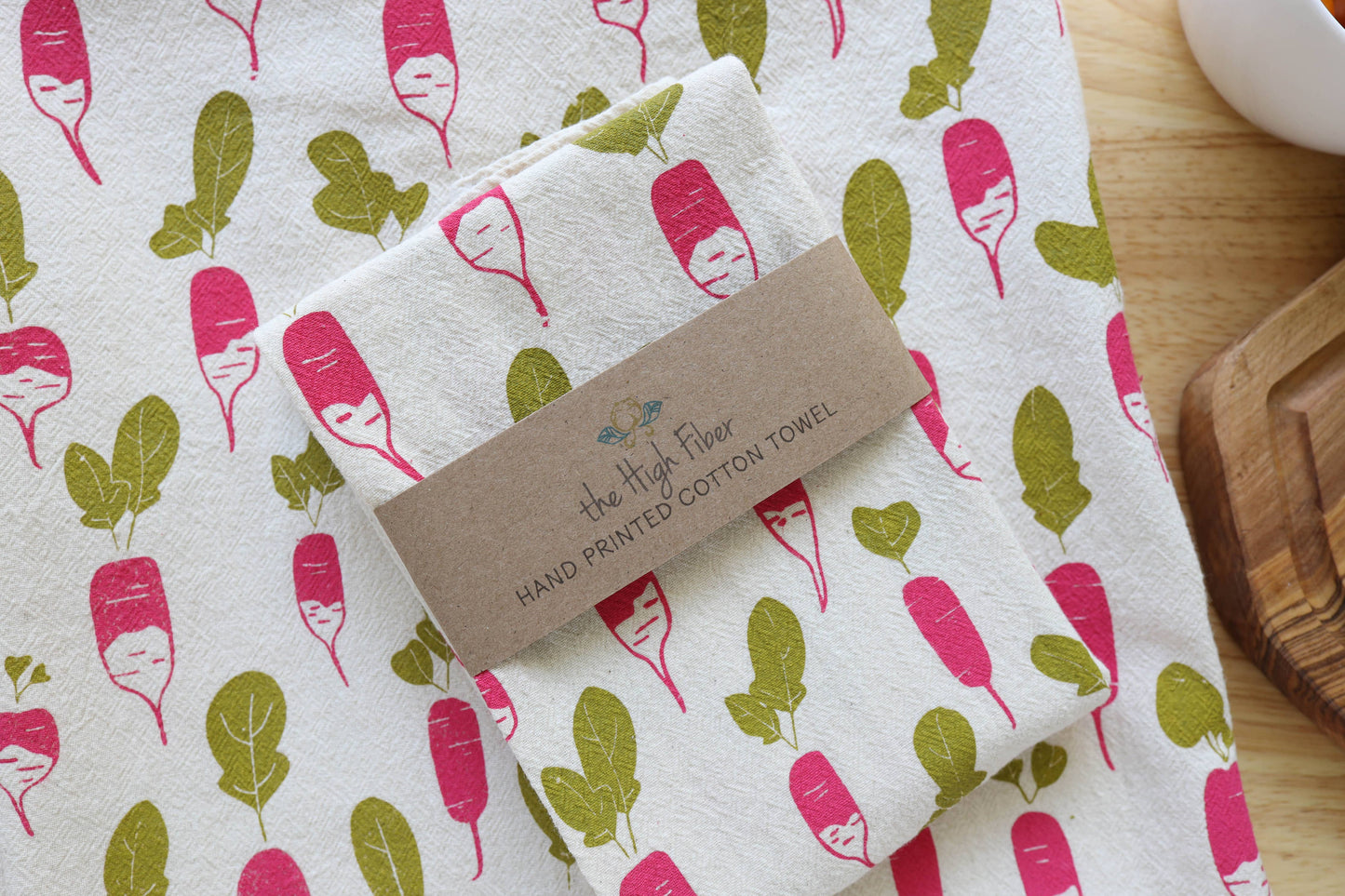 The High Fiber - Radish Kitchen Towel, Tea Towel, Handprinted