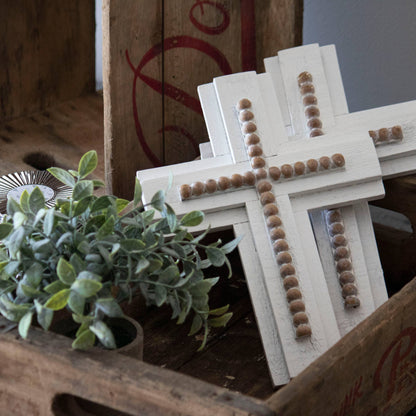 Foreside H & G - White Wood and Natural Bead Easter Wall Cross