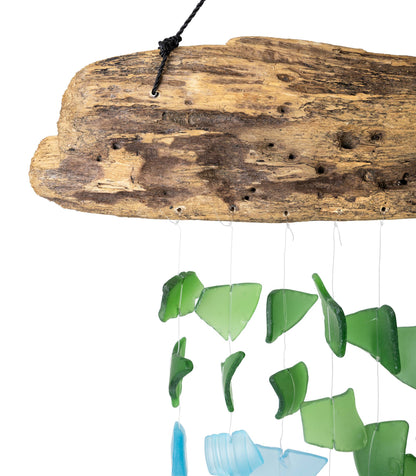 Cohasset Gifts - Driftwood & Upcycled Glass Chime - Aqua, Turquoise, Green