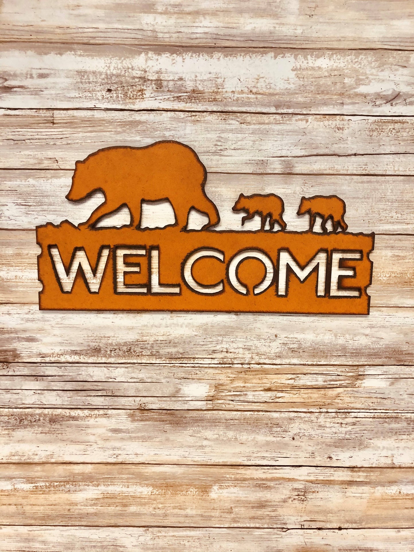 Universal Ironworks USA - Black Bear and Cubs Lodge Horizontal Welcome Garden Sign