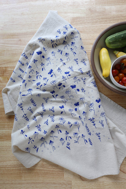 The High Fiber - Floral Meadow Kitchen Towel, Handprinted Tea Towel - Easter