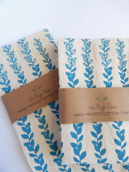 The High Fiber - Vine Kitchen Towel, Handprinted Tea Towel - Easter