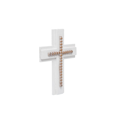 Foreside H & G - White Wood and Natural Bead Easter Wall Cross