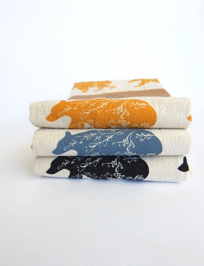 The High Fiber - Bear Kitchen Towel, Handprinted Cotton Tea Towel
