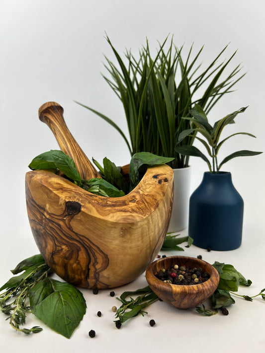 Natural OliveWood - Free Form Olive Wood Mortar & Pestle