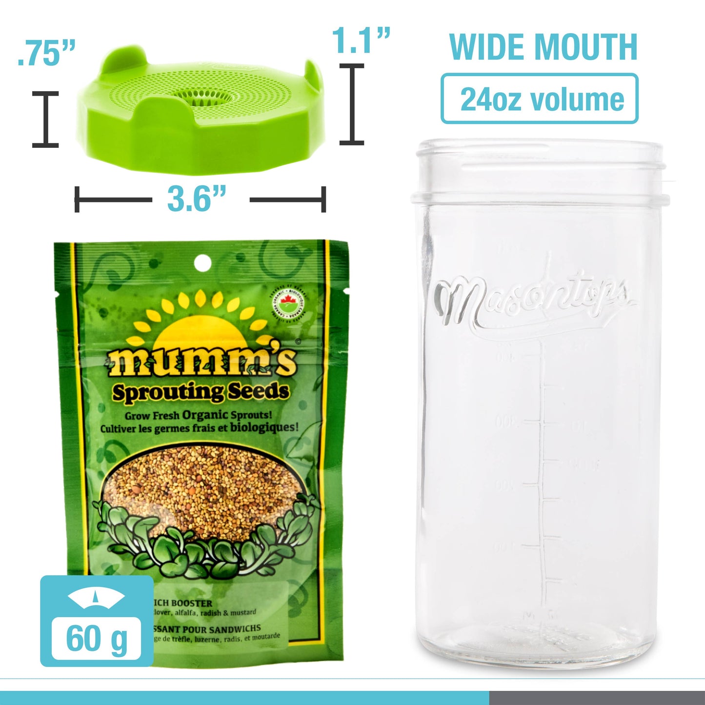 Masontops - Bean Sprouting Set with Jar, Seeds and Lid