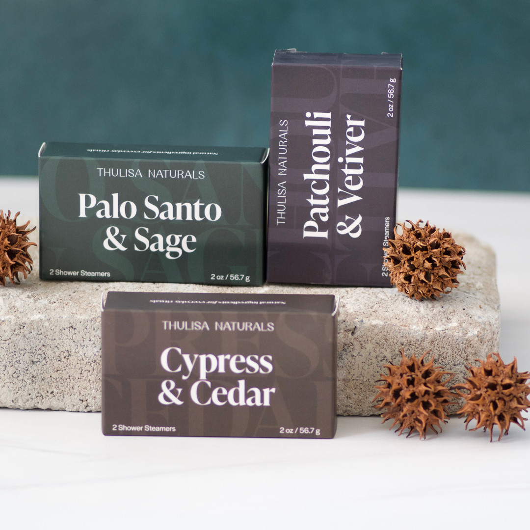 Thulisa Naturals | Bath + Body - Patchouli & Vetiver Shower Steamers – Men’s Aromatherapy