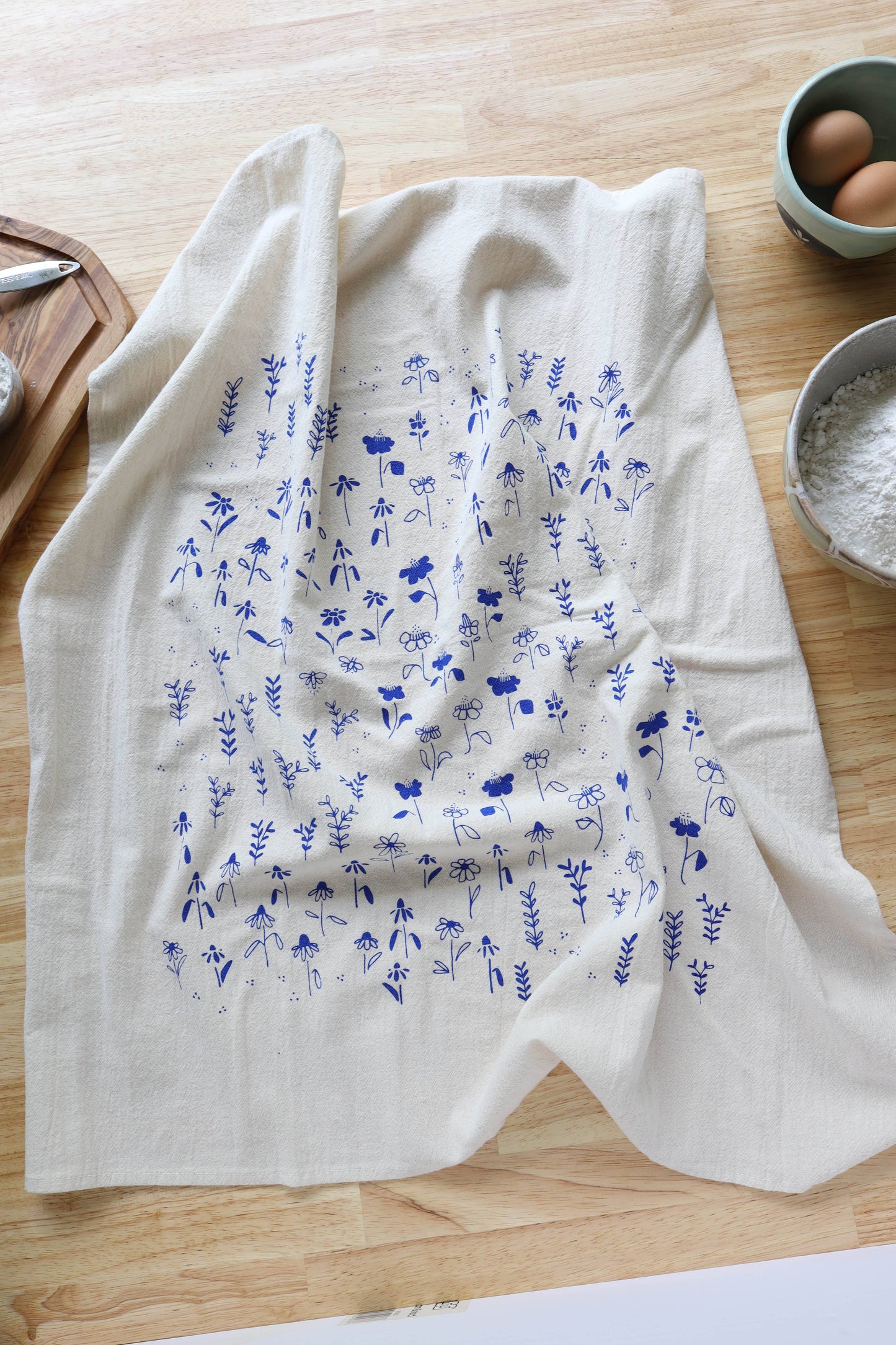 The High Fiber - Floral Meadow Kitchen Towel, Handprinted Tea Towel - Easter
