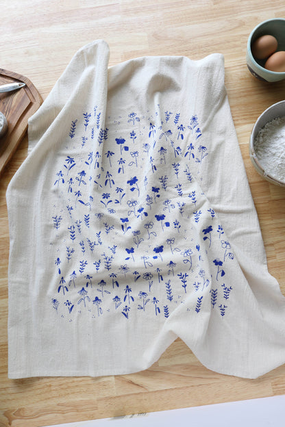 The High Fiber - Floral Meadow Kitchen Towel, Handprinted Tea Towel - Easter