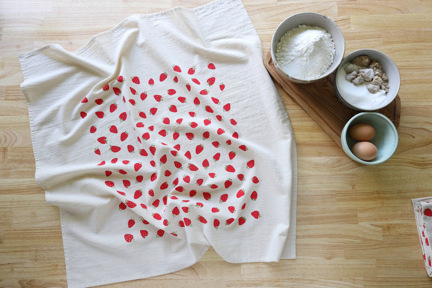 The High Fiber - Strawberry Kitchen Towel, Hand Printed Fruit Tea Towel