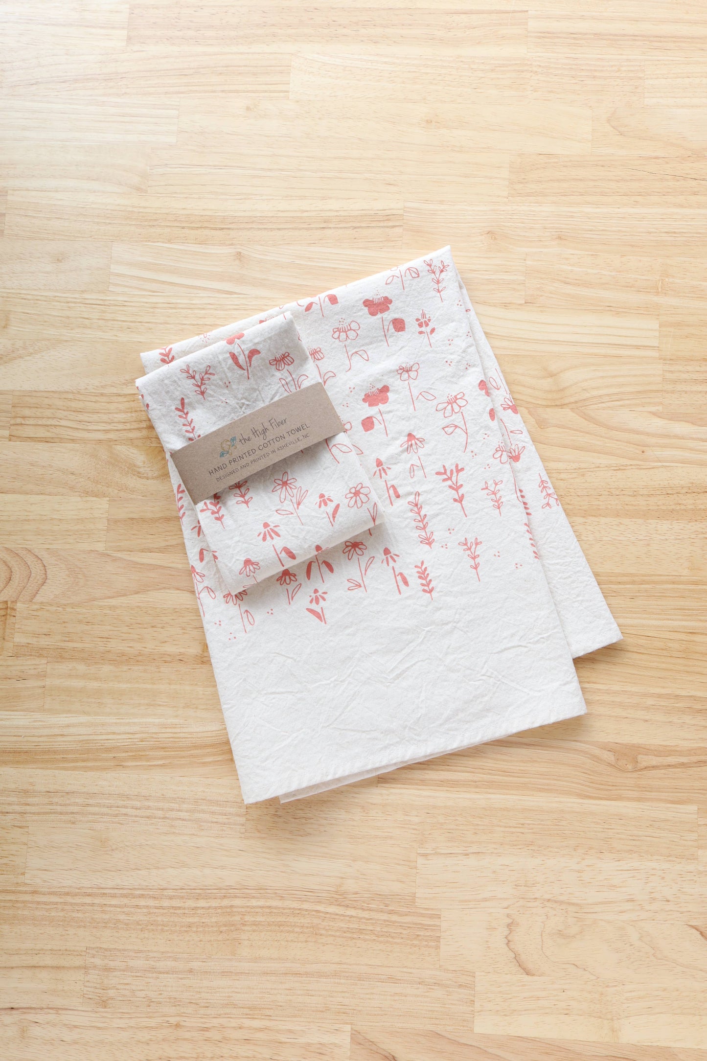 The High Fiber - Floral Meadow Kitchen Towel, Handprinted Tea Towel - Easter