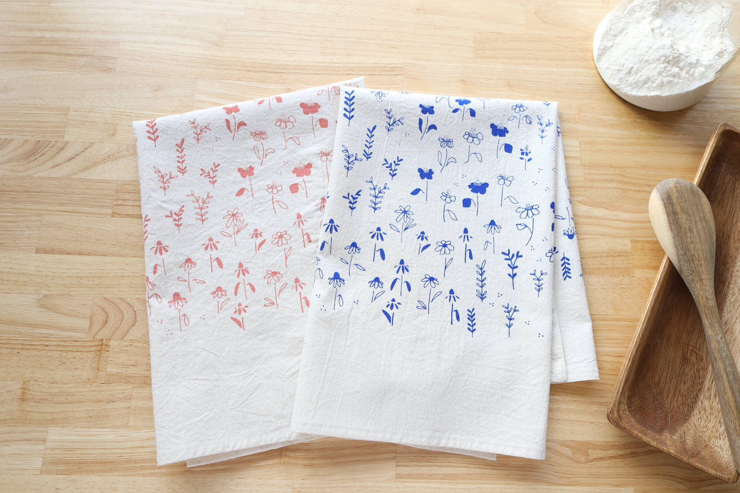 The High Fiber - Floral Meadow Kitchen Towel, Handprinted Tea Towel - Easter