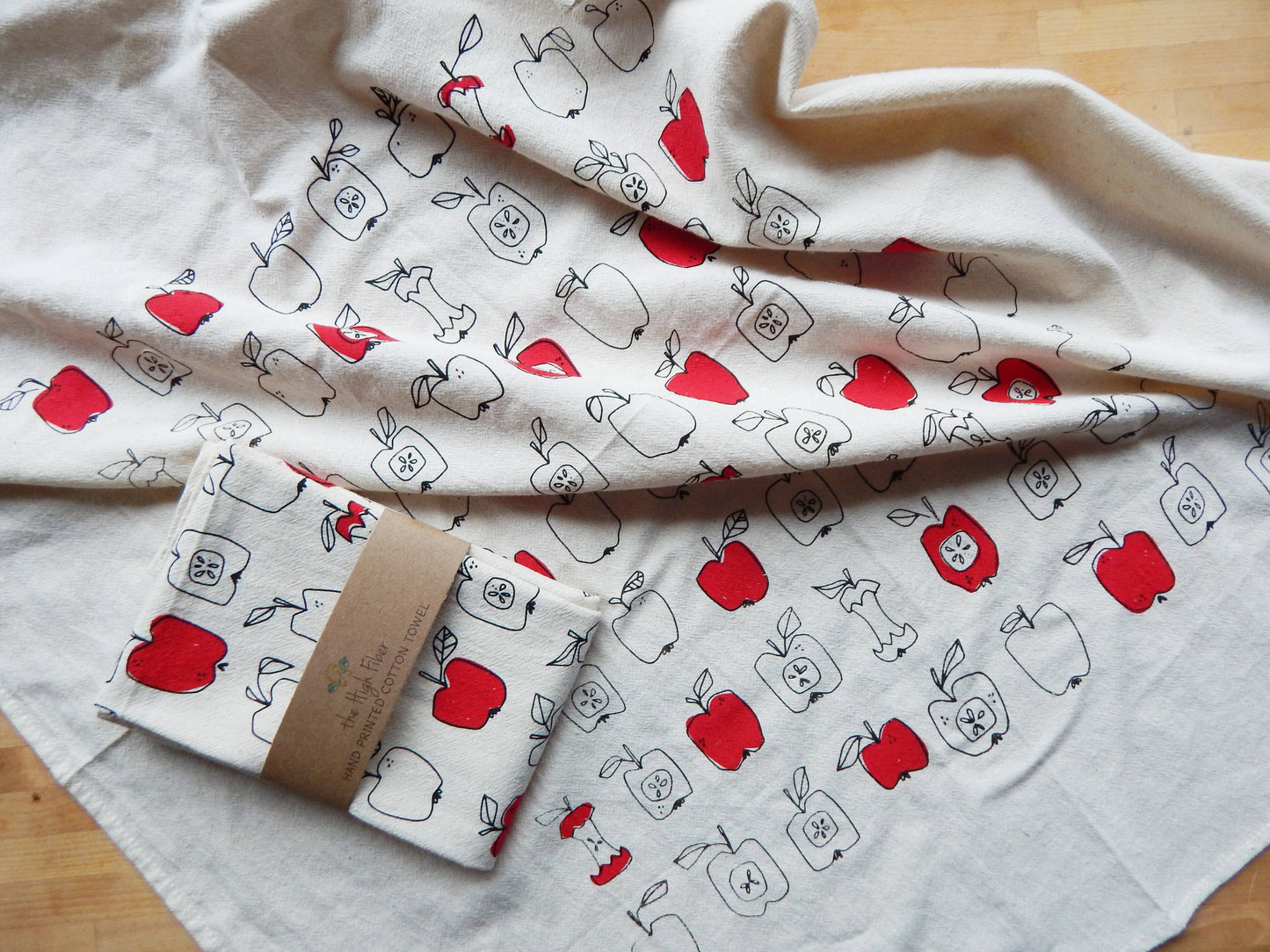 The High Fiber - Apple Towel, Handprinted Cotton Kitchen Towel