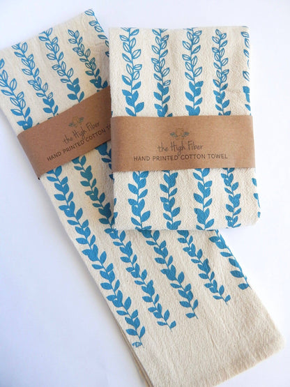 The High Fiber - Vine Kitchen Towel, Handprinted Tea Towel - Easter