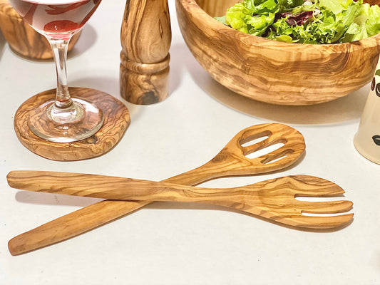 Natural OliveWood - Olive Wood Salad Serving Set