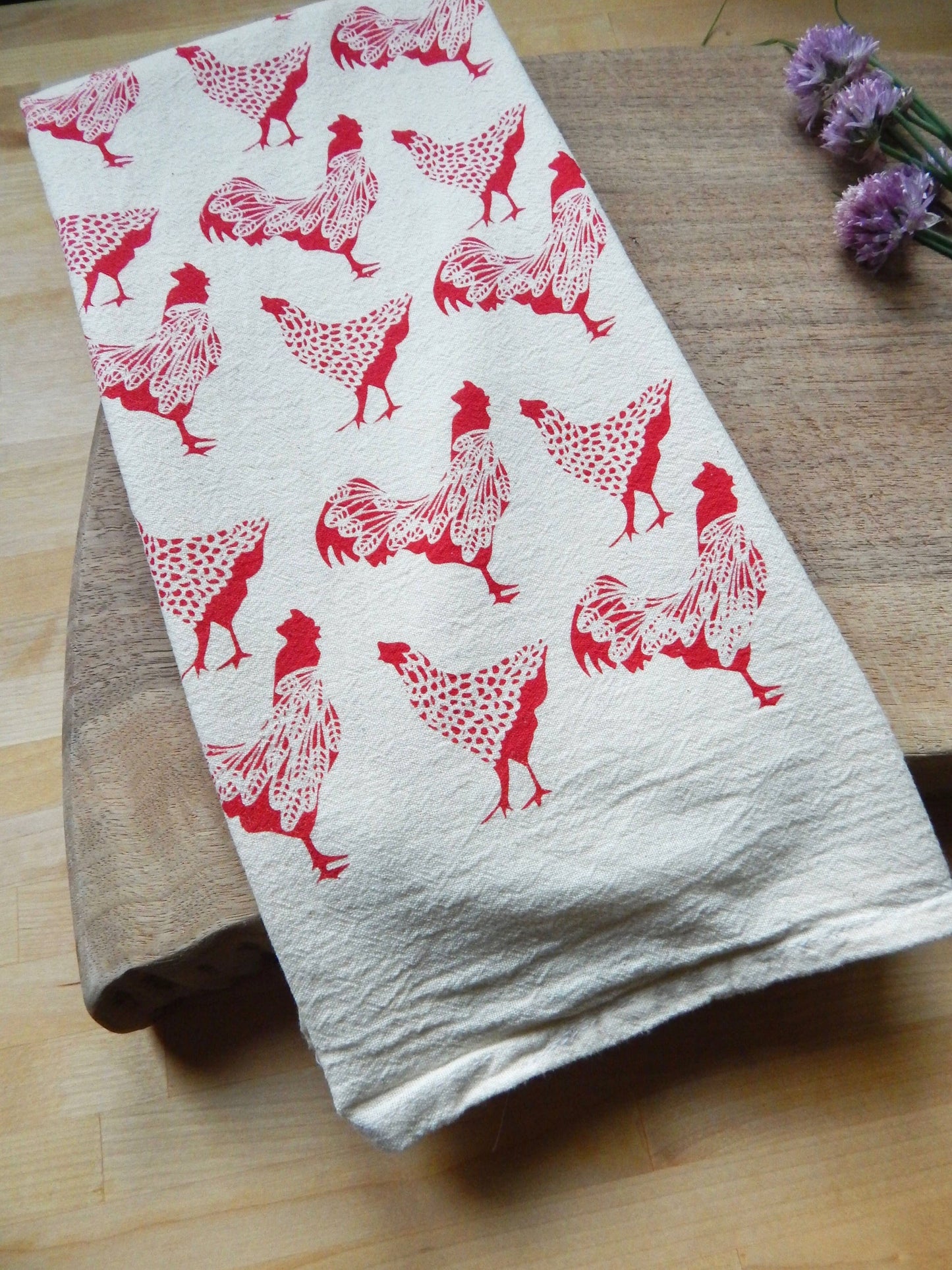 The High Fiber - Chicken Kitchen Towel, Handprinted Chicken Tea Towel 