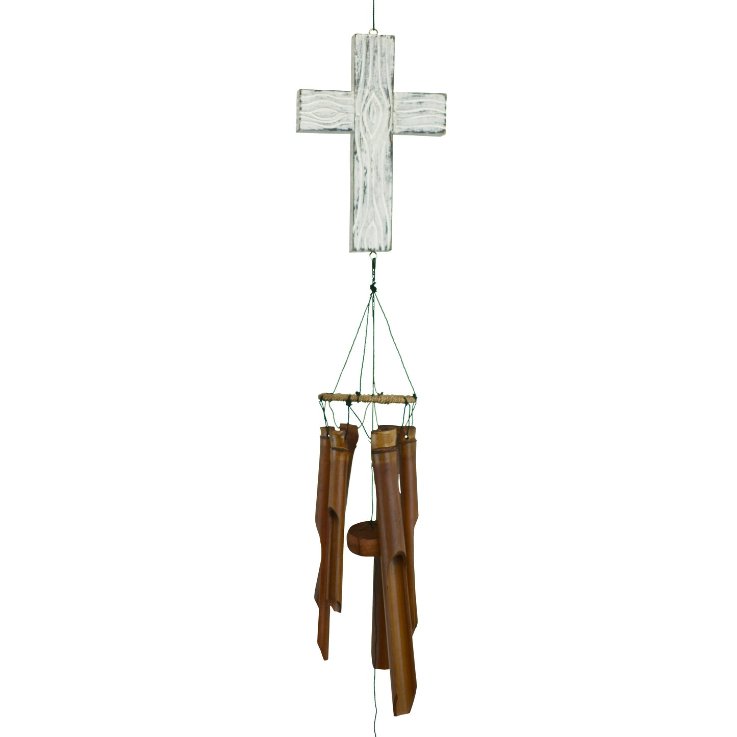 Cohasset Gifts - Christian Cross Bamboo Wind Chime - White Finish - Easter