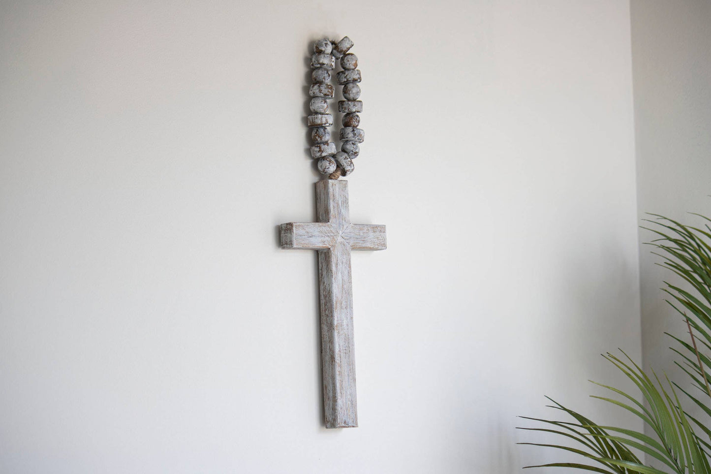 Foreside H & G - Hudson White Brushed Wood Cross Beaded Hanger Wall Decor - Easter
