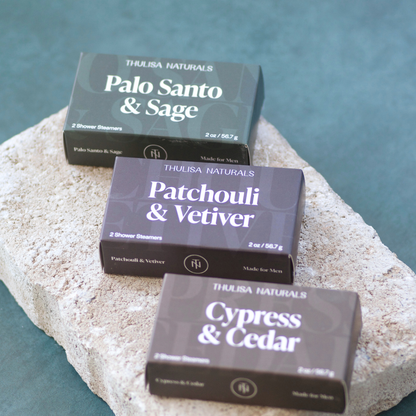 Thulisa Naturals | Bath + Body - Patchouli & Vetiver Shower Steamers – Men’s Aromatherapy
