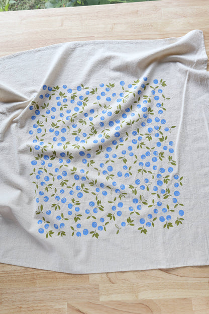The High Fiber - Blueberry Kitchen Towel, Handprinted Tea Towel